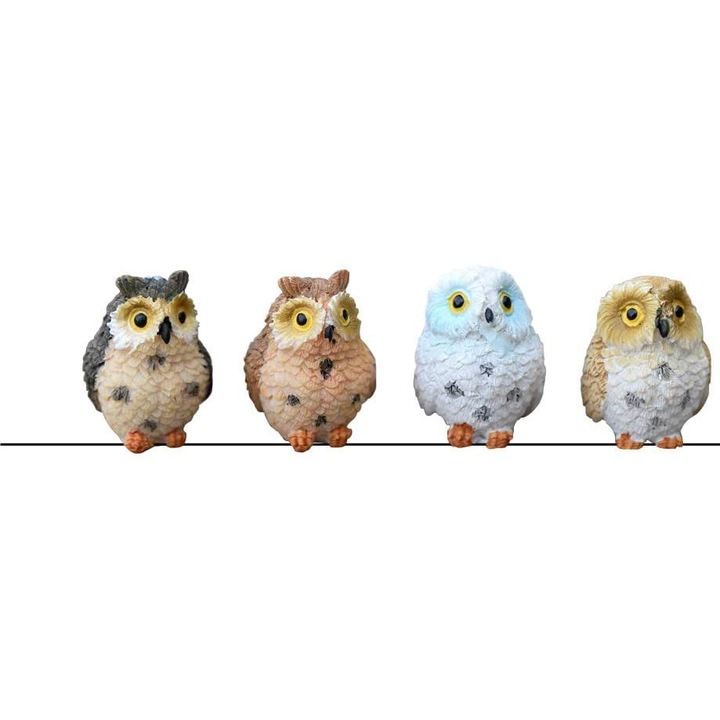 Set 4 figurine bufnite colorate rasina mini decor