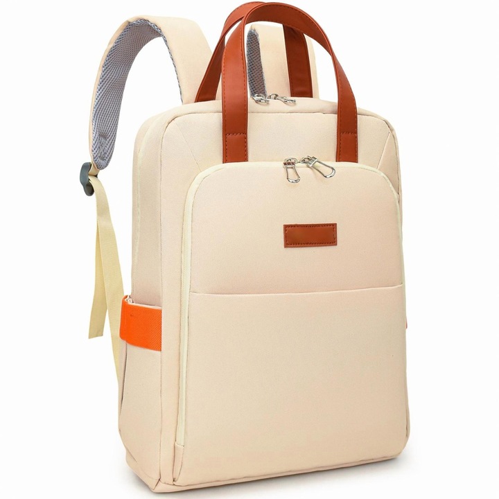 Geanta dama, Rucsac dama Oxford cu compartiment laptop 15.6", bretele ascunse fixe, 2 buzunare frontale cu fermoar, zezoketay® Rucsac voiaj, capacitate mare, ideal pentru munca, liceu, facultate, voiaj, aproape alb