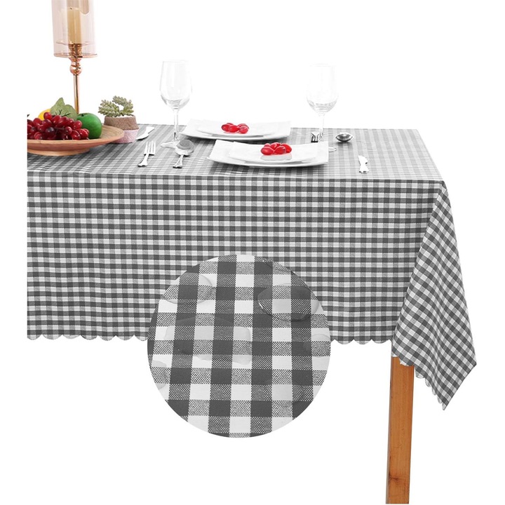 Téglalap alakú asztalterítő Carmdering, PVC, víz- és foltálló, szürke és fehér, 137x274cm
