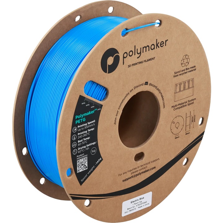 PETG filament Polymaker PETG, 1.75 mm, 1.0 kg, Electric Blue