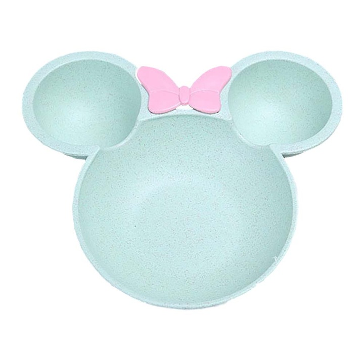 Bol din fibra de grau, model Mickey, verde, 3 compartimente, usor si rezistent