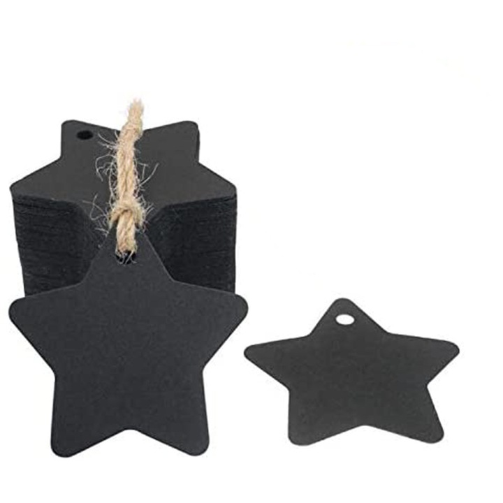 Etichete cadou stea, 200 buc, hartie kraft, alb-negru-maro, 6x6cm