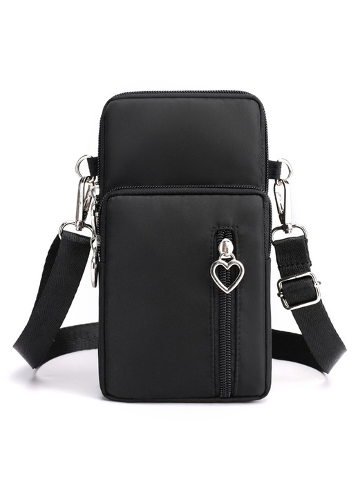 Crossbody telefontáska, állítható pánt, vízálló, 19x10x3cm, fekete