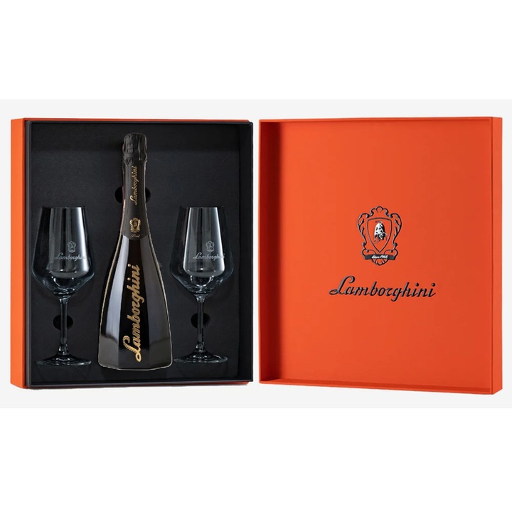 Пенливо вино Lamborghini Gold, Брут, 750мл, Octagonal, С подаръчна кутия 2 кристални чаши