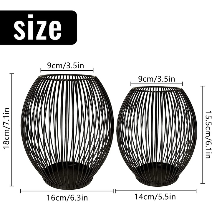 Set suporturi lumanari oval, metal, negru, 16x18cm si 14x15.5cm