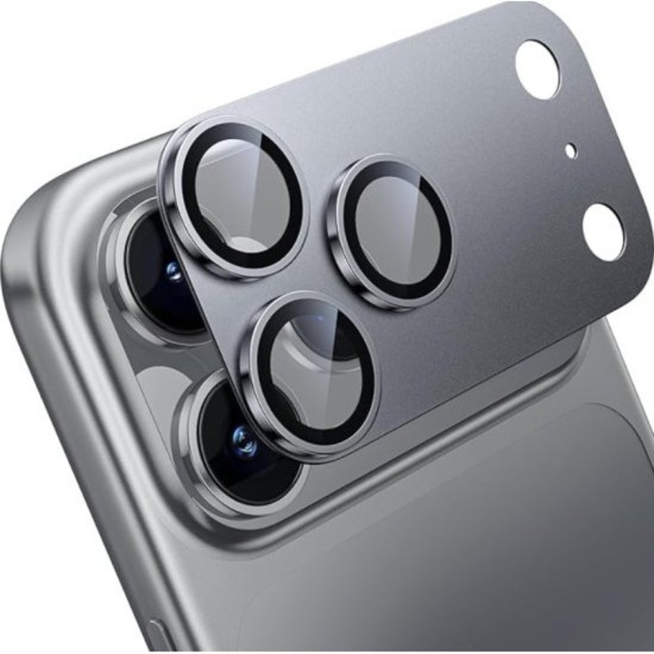 Kamera üvegfólia kompatibilis iPhone 17 Pro Max-szal, Teljes fedés, Teljes védelem, Ultra ellenálló, Szürke