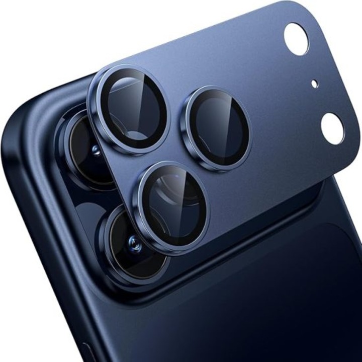 Kamera üvegfólia kompatibilis iPhone 17 Pro Max készülékkel, Teljes fedés, Teljes védelem, Ultra ellenálló, Sötétkék