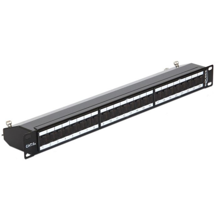 Patch panel DeLock 19 inch 24 porturi Cat6A negru 1Ux43cm