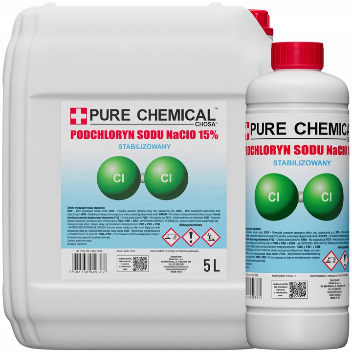 Nátrium-hipoklorit szett, Chosa, Pure Chemicals, 6 L (5L+1L), 15% koncentráció