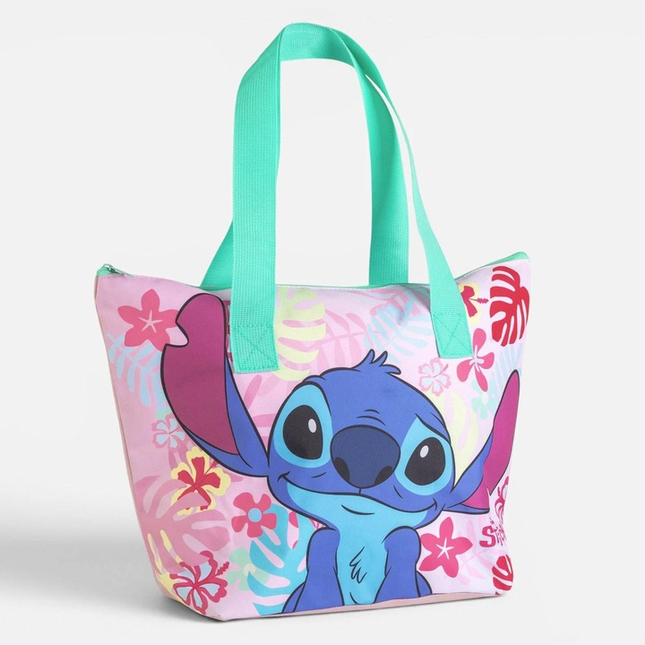 Stitch gyermek válltáska, zöld, tágas rekesz, vízálló, nagy méretek