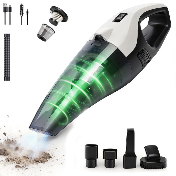 Aspirator Mana Portabil, Wulnar, putere 6000 Pa, 7.4V, Autonomie 15 Min, Aspirator Mana cu Capacitate 450ml, Ideal pentru Casa si Birou, Compact si Usor, Curatare Praf si Murdarie, 36.5cm, Negru