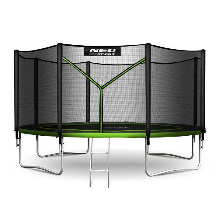 Trambulina gradina Neo-Sport 374x80cm cu plasa exterioara si scara metalica