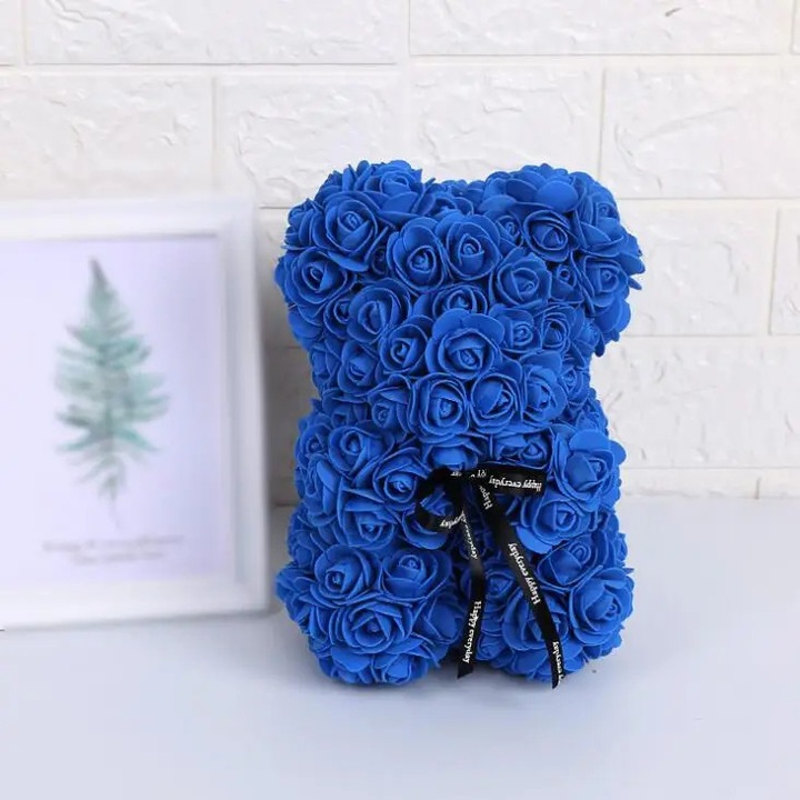 Örök rózsa maci sötétkék rózsaszín 25x20x15cm