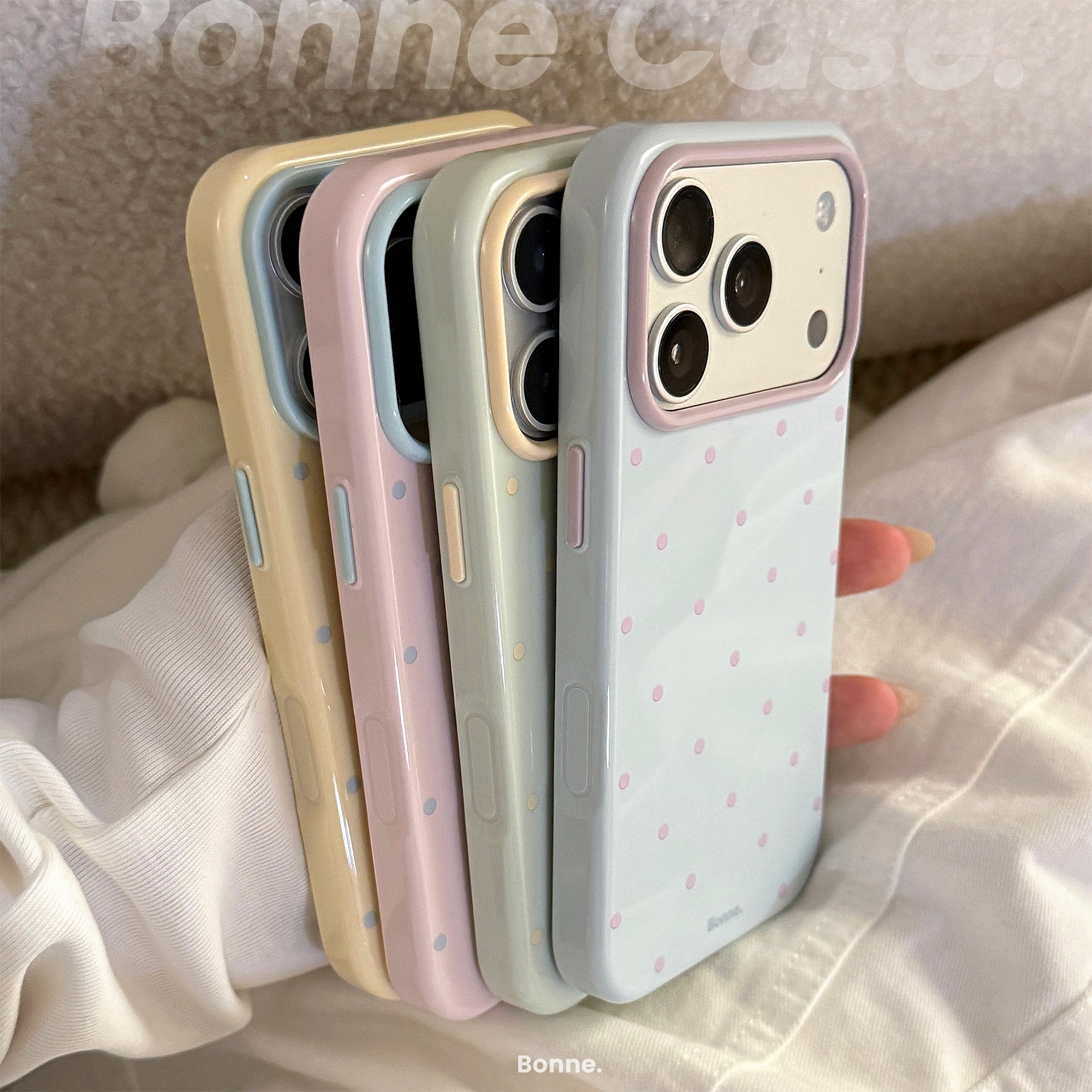 Husa telefon TPU, model buline retro si color-block, protectie soc, pentru iPhone 17 Pro Max, roz/albastru
