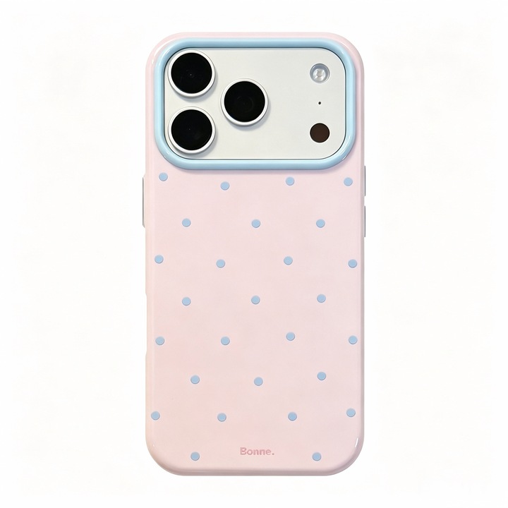 Husa telefon TPU, model buline retro si color-block, protectie soc, pentru iPhone 17 Pro Max, roz/albastru
