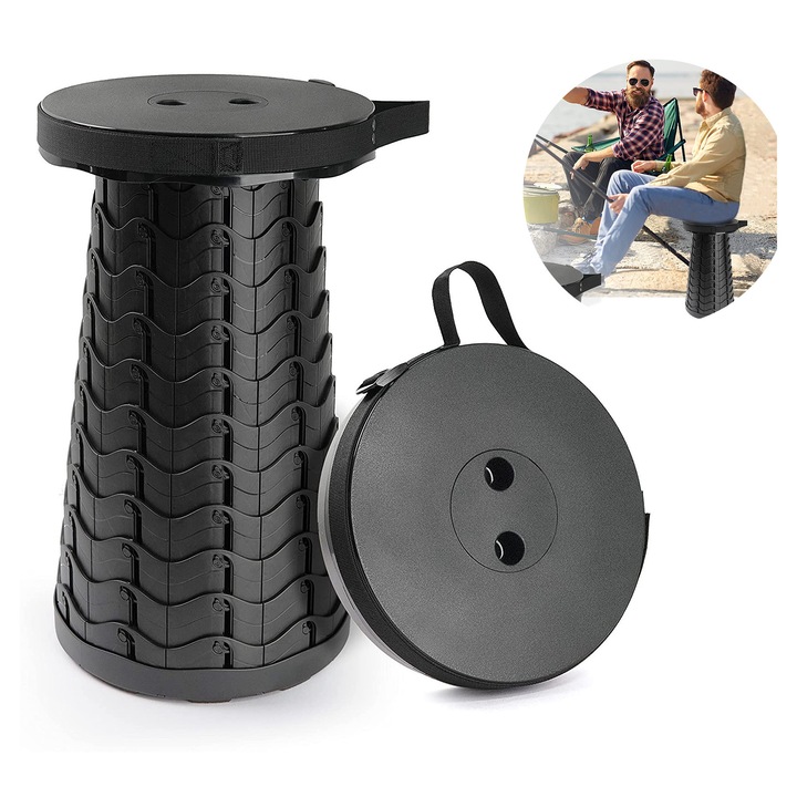 Scaun pliabil portabil telescopic, rosu negru, 25x25x6-45cm, 880g
