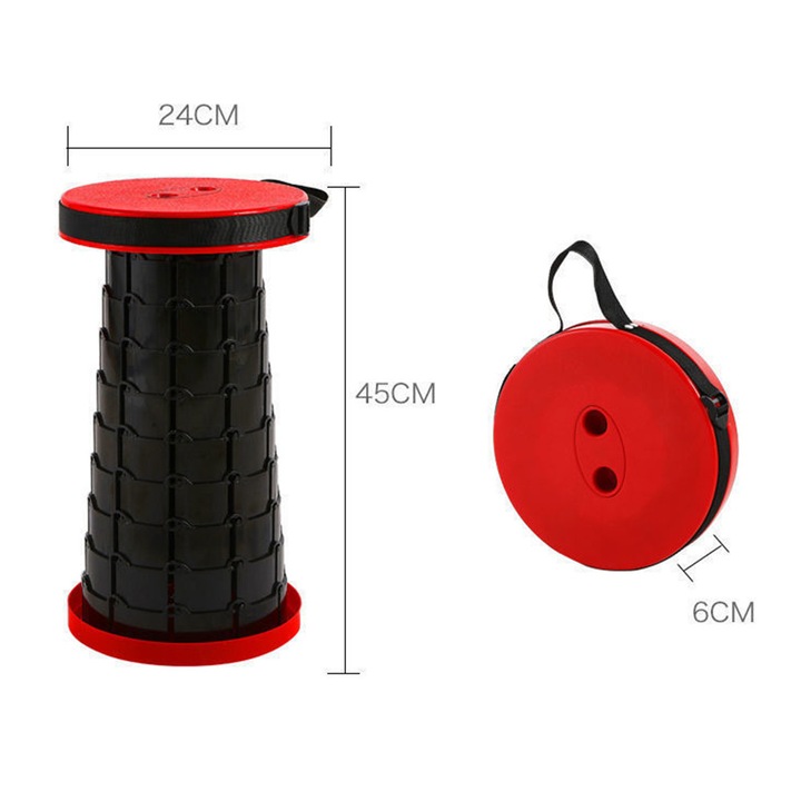 Scaun telescopic pliabil portabil rosu 25cm ajustabil 1.2kg