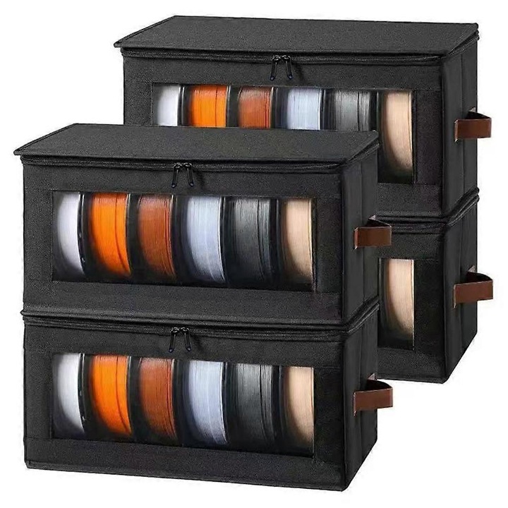 3D filament tároló dobozok, 4 db-os készlet, kapacitás ~24 db 1 kg-os tekercs, vízálló nem szőtt anyag, cipzár, szárító tasakok mellékelve, összecsukható, fekete, 16.5 x 8.3 x 8 cm (egyenként)