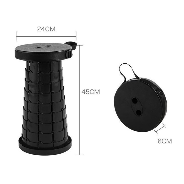 Scaun telescopic pliabil negru 25cm 1.2kg reglabil portabil