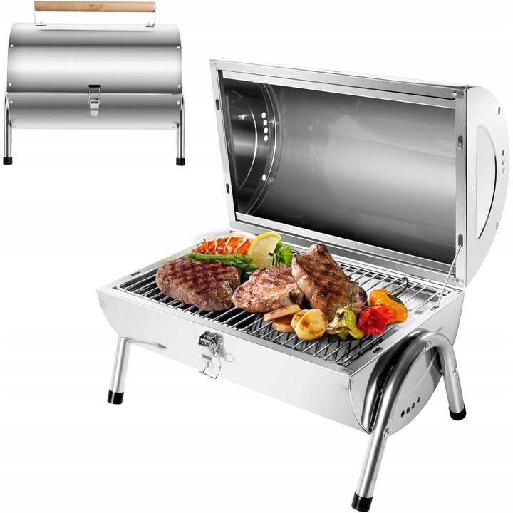 Gratar dublu portabil inox 41x50cm 2,3kg lemn