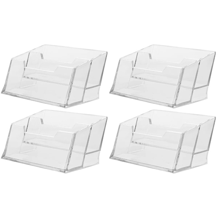 Suport carti de vizita acrilic transparent 10.8x9.3x6.8cm set 4 bucati