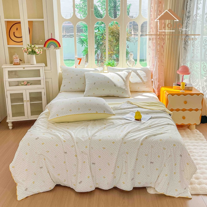 Hűsítő pilóta szett, JOJO HOME, 3 részes, 100% pamut, 200X230cm, masni és citrom mintával