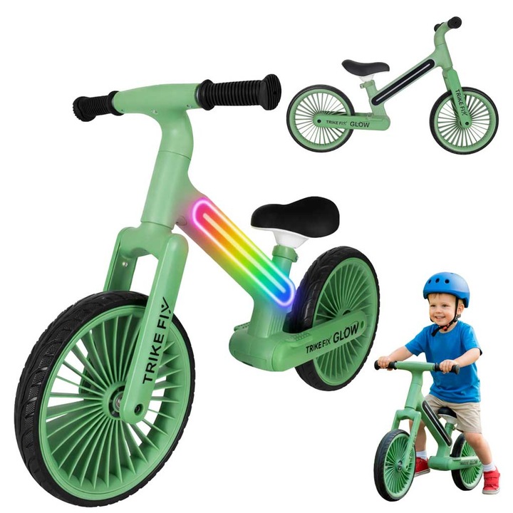 Bicicleta de echilibru cu LED, 2-5 Ani, pana la 30 Kg, Verde