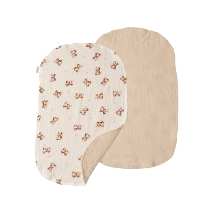 Set 2 protectii pentru masa de infasat Kidizi, muselina dubla Oeko-Tex, fata-verso, 60x40 cm