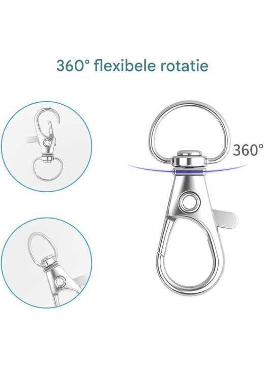 Forgatható fém kulcstartó szett, 100 darab, ezüst, 3.2x1cm, 2.5cm