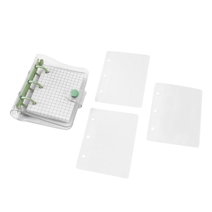 Biblioraft mini transparent PVC 18.5x10.5cm cu buzunare si pagini cu grila