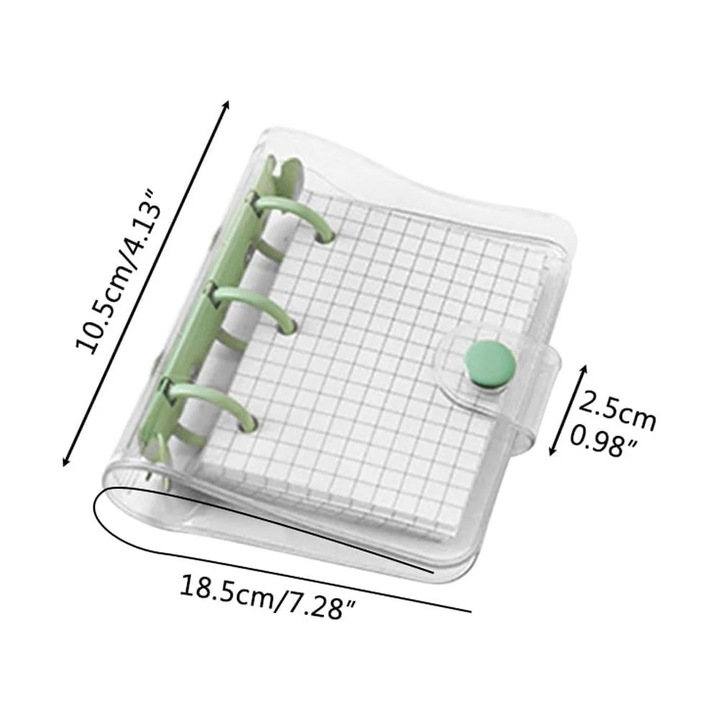 Biblioraft mini transparent PVC 18.5x10.5cm cu buzunare si pagini cu grila