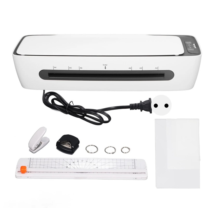 Laminator foto A4, 230mm, 400W, alb, set cu accesorii