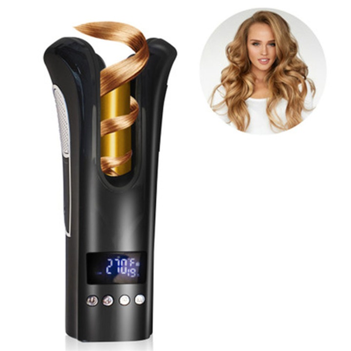 Автоматична маша за коса, керамична, черно-червена, 30W, 110-220V, с LCD дисплей, 8-13s, 180-410°F