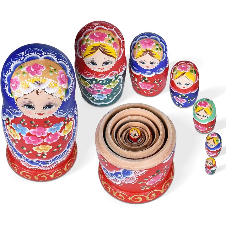 Papusi decorative Matrioska din lemn, multicolor