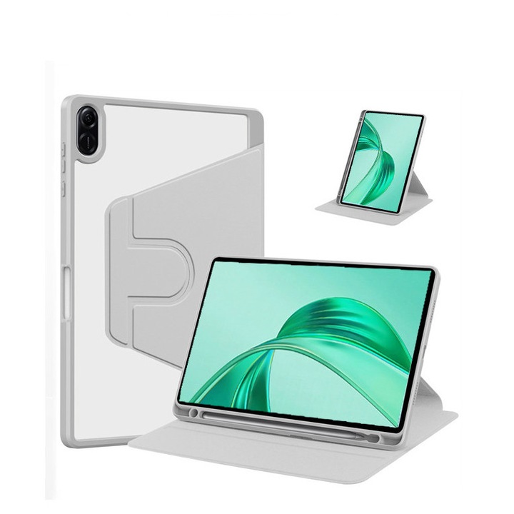 Husa tableta, pentru Honor Pad X8b 11 Inch, Casa de protectie pentru tablete cu slot pentru stilou, acrilic 360 ° design rotativ, trezire automata / somn, Gri transparent