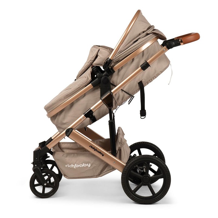Carucior 2 in 1 Rich Baby, landou transformabil, 0-36 luni, culoare golde/beige, greutate 11 kg
