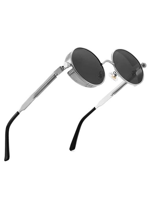Ochelari de soare unisex metalici rotunzi polarizati negri-gri 49x49mm