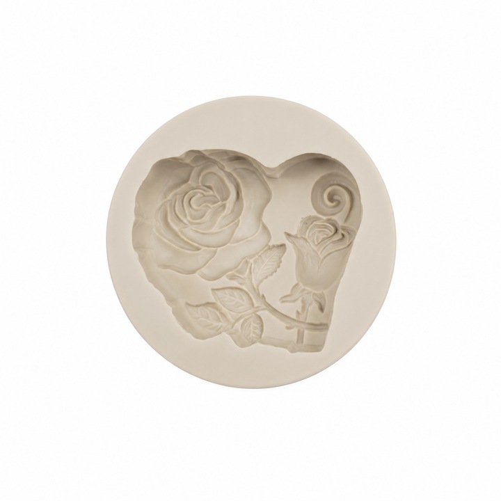Rózsás szív szilikon gyertyaöntő forma, 6 cm x 2 cm