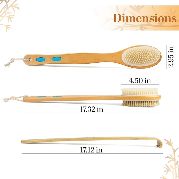 Zuhanykefe, bambusz nyél 43cm, kétoldalas, csúszásmentes, érzékeny bőrre