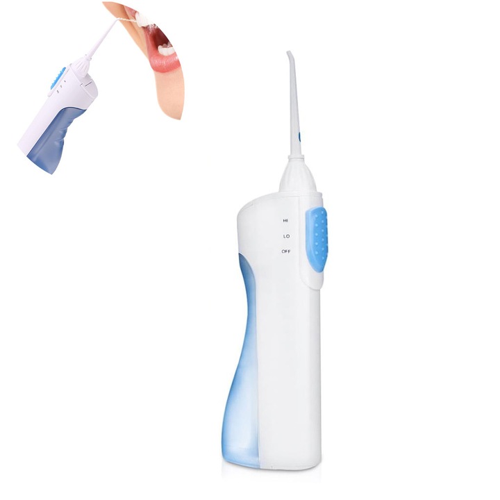 Irigator bucal portabil, 2 moduri, alb, 28.2x8.1x5 cm, 200 ml