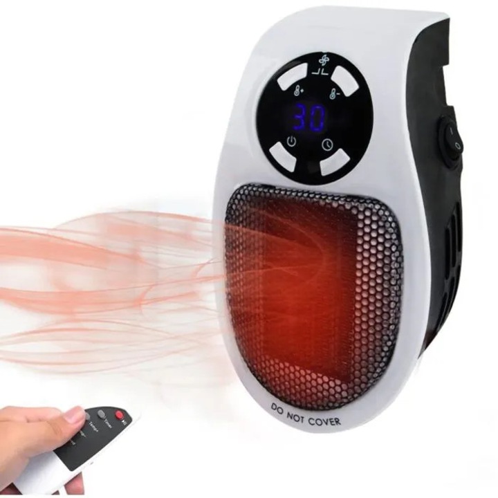 Mini kerámia radiátor 350W, termosztát, távirányító, fehér, hordozható