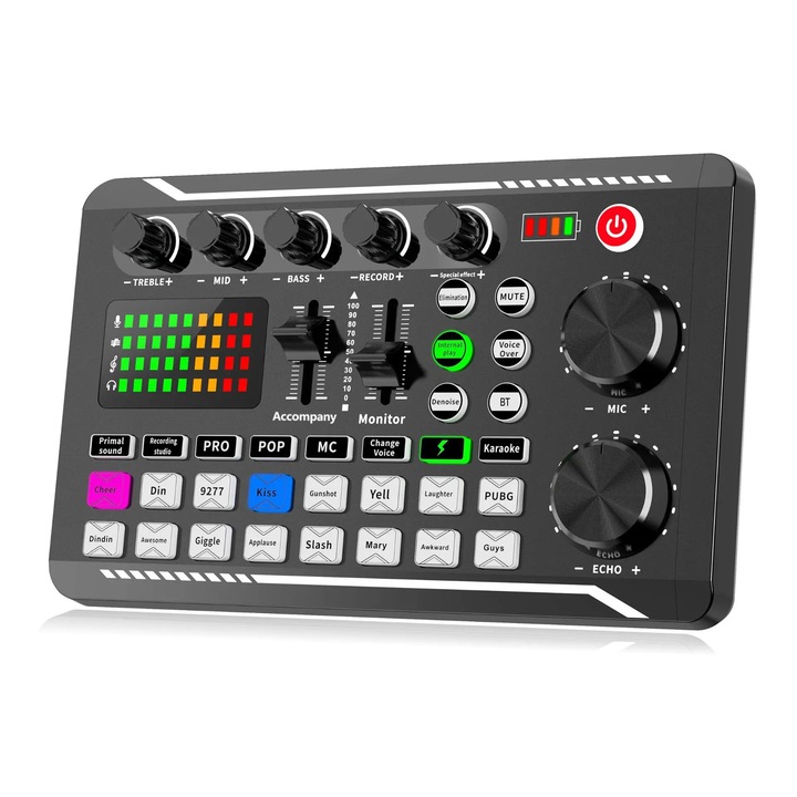 Echipament podcast, Audio interface all-in-one/placa de sunet, Pentru podcast, Inregistrare, Cantat, Streaming, Negru