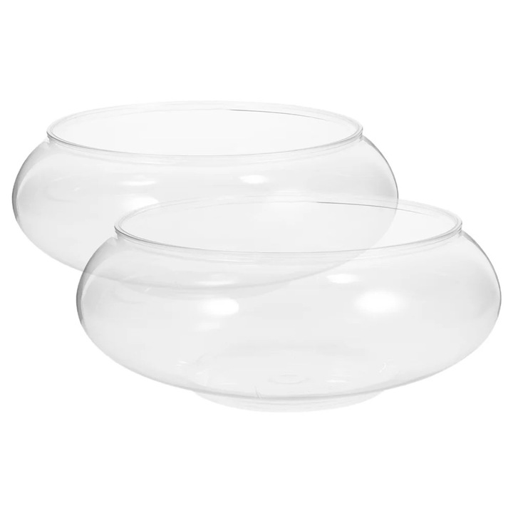 Acvariu birou rotund transparent plastic 24.2x24.2x10cm 2800ml set 2 bucati