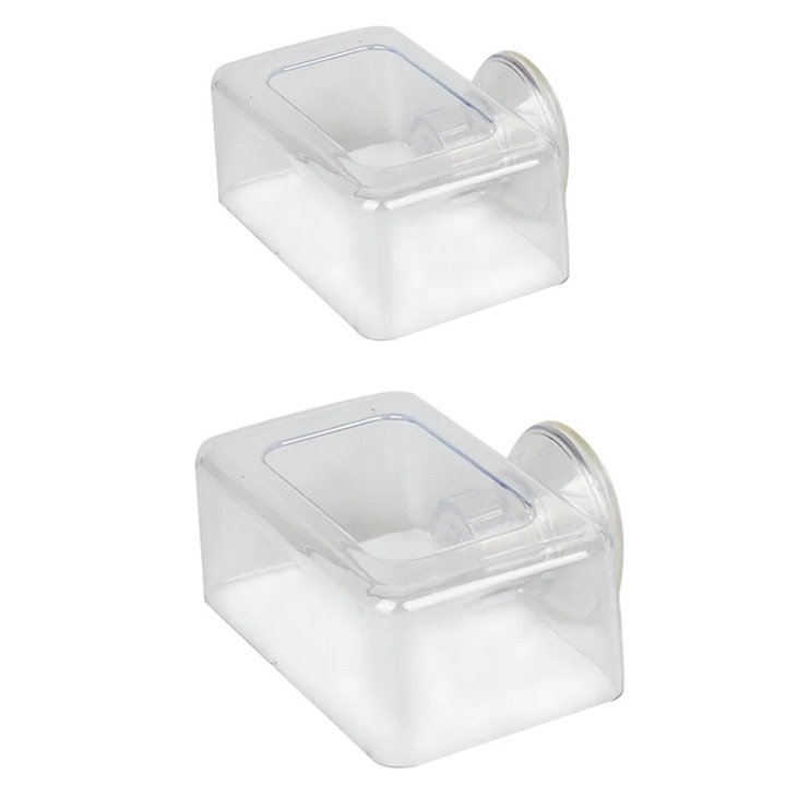 Inel hranire acvariu acrilic transparent set 2 buc 10.2x6.2x3.8cm si 11.9x6.9x3.9cm