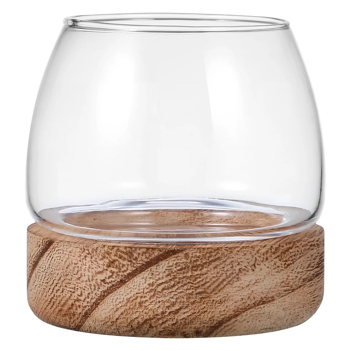 Acvariu sticla cu baza lemn, transparent, 10x9.5x7.5cm