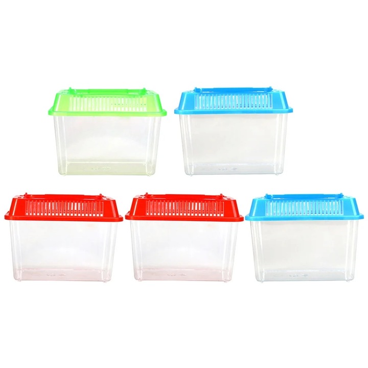 Acvariu mic plastic, transparent, 15x11x9.5cm, multicolor, set 5 bucati