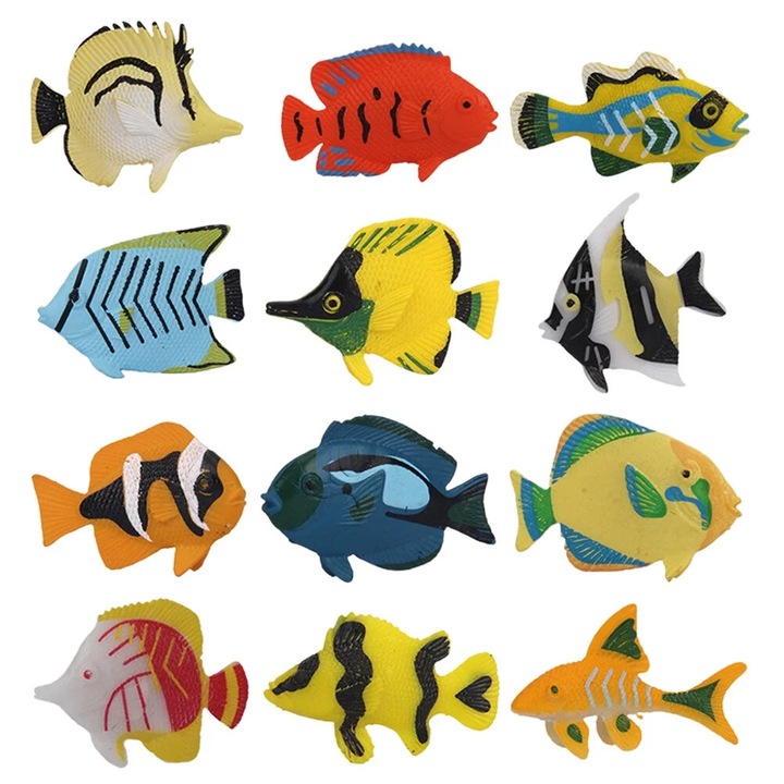 Set 12 piese figurine pesti tropicali multicolor 6.8x5.4x0.8cm