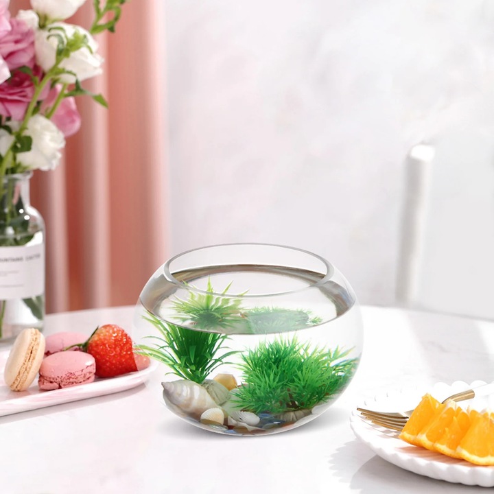 Bol pentru pesti din sticla transparenta 20x20x14cm, decor birou