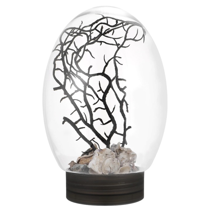 Acvariu mic rotund cu LED, plastic, transparent, 2xAAA, 15x15x15cm