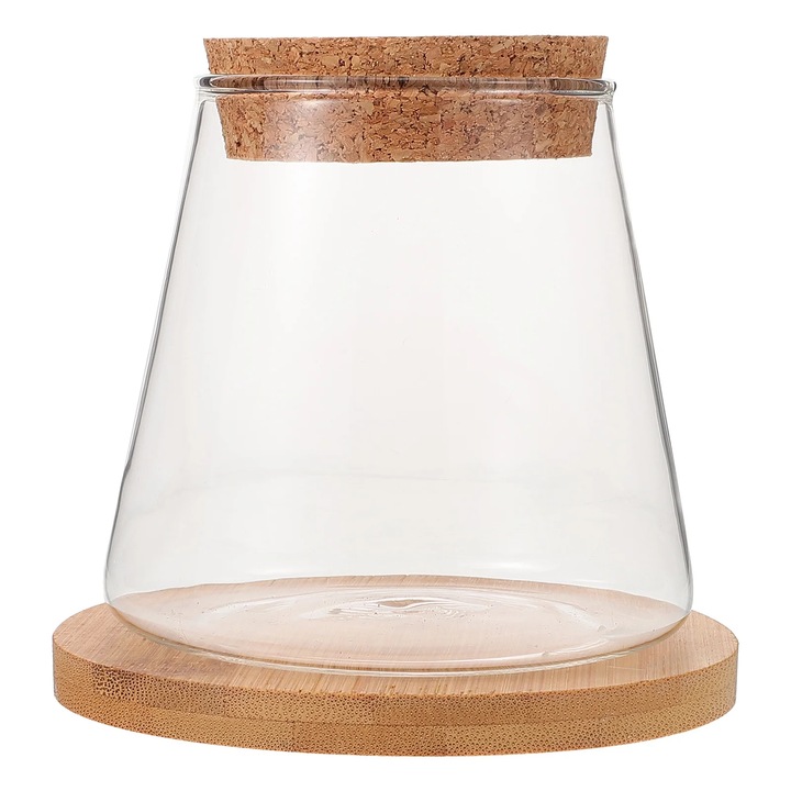 Acvariu sticla transparenta cu capac lemn bambus 11x11x9cm